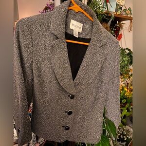 White House Black Market Textured Black & White Buttoned Blazer/Suit Jacket